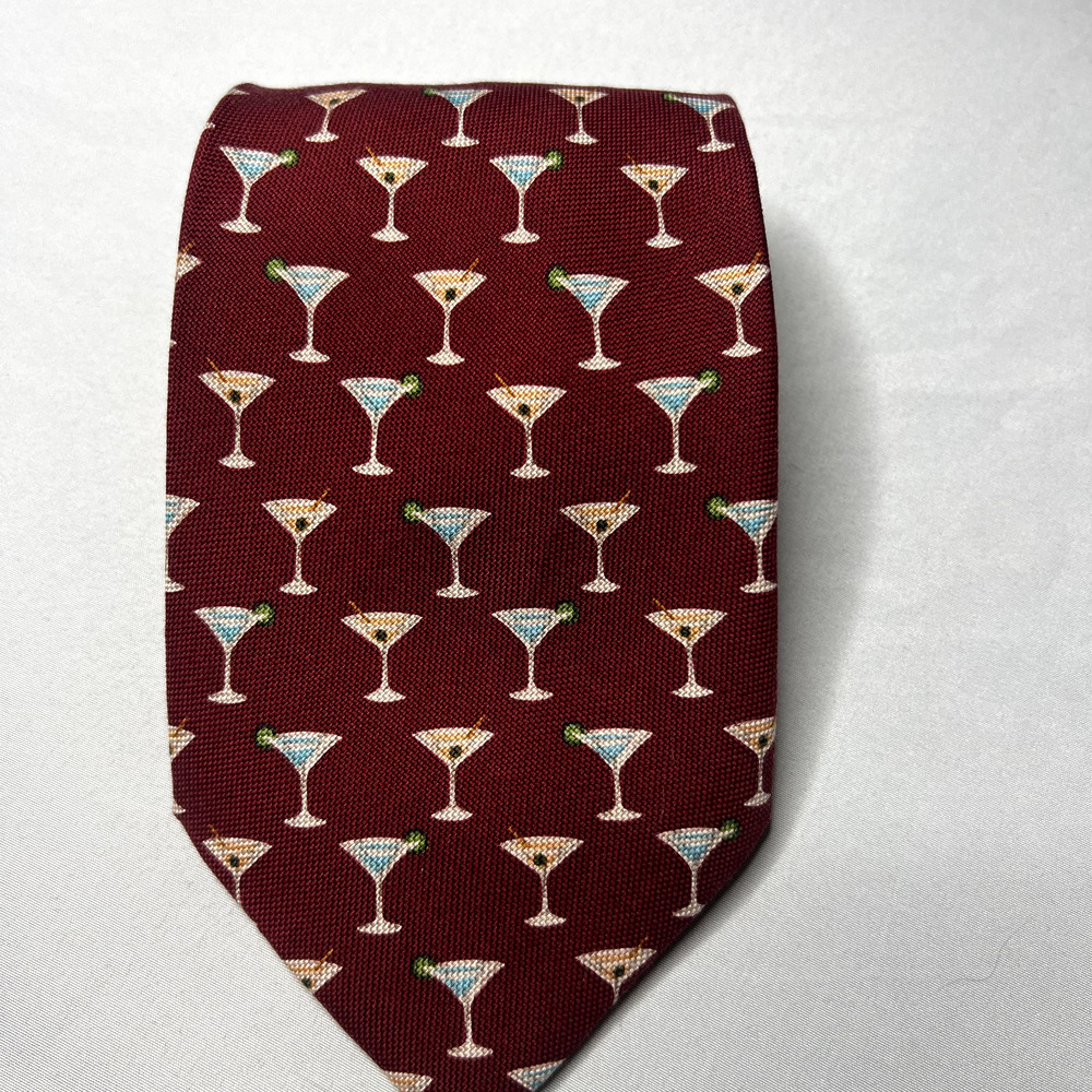 Tommy Bahama Off Island Mens Necktie 100% Silk Red Cocktails Martinis Beach